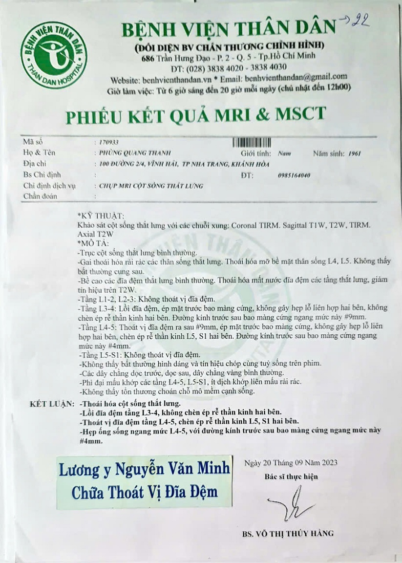 Thoát vị đĩa đệm L4 L5